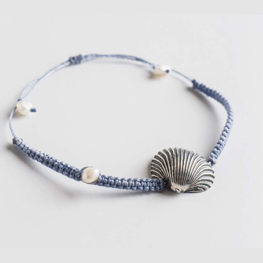 Big oyster - βραχιόλι macrame - ασήμι 925 - μαύρη οξείδωση - μπλε ανοιχτό