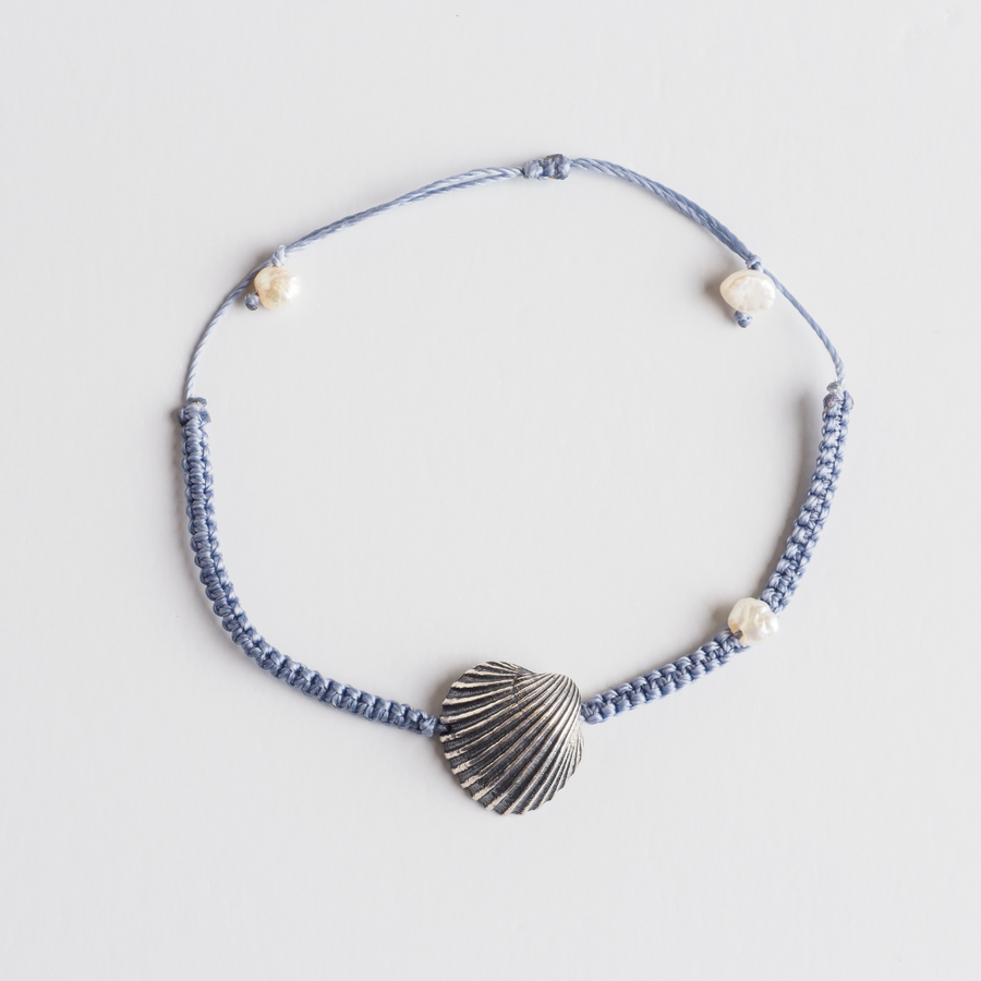 Big oyster - βραχιόλι macrame - ασήμι 925 - μαύρη οξείδωση - μπλε ανοιχτό