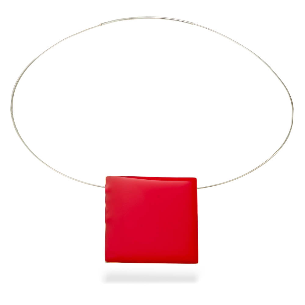 The square - collar necklace with enamel – red - silver 925