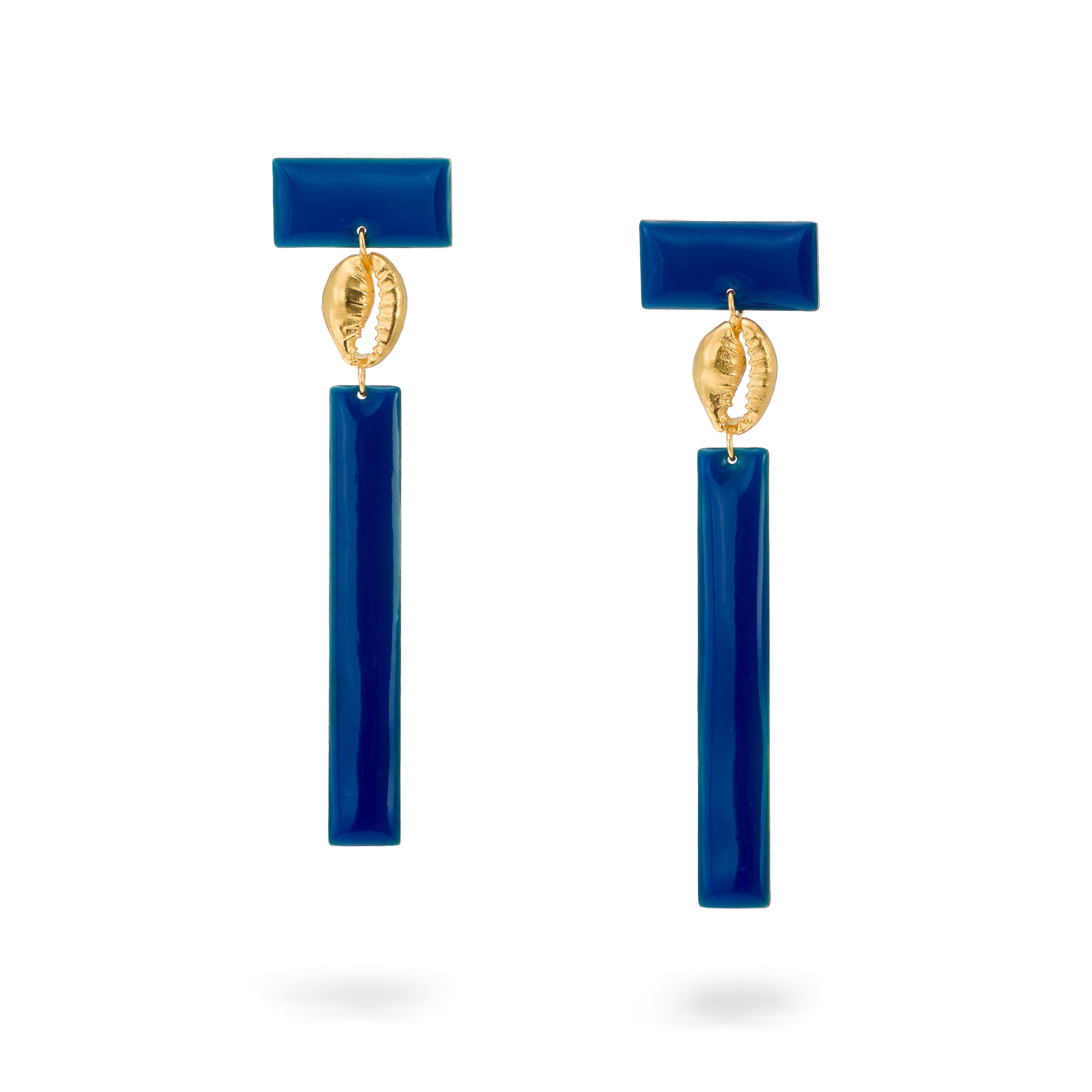 Seashell city - earrings - seashell fund - blue enamel - silver 925  - gold plated