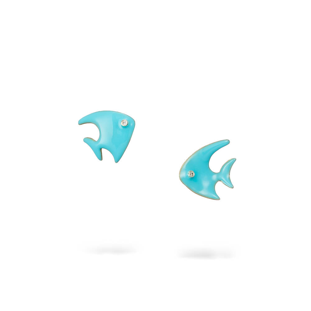 Angel fish - earrings with stones - light blue enamel – Agapis Jewellery