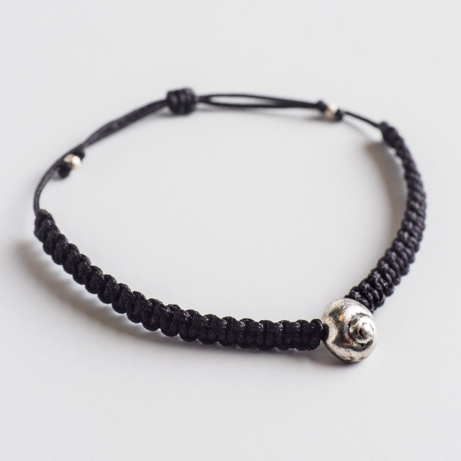 Sea snail - macrame bracelet - silver 925 - black oxidation - unisex
