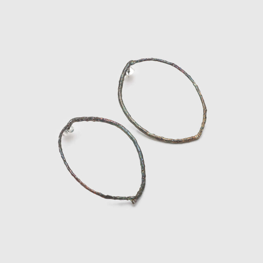 Στεφάνια κλαδιών - σκουλαρίκια μακριά - ασήμι 925 - ιριδίζουσα οξείδωση