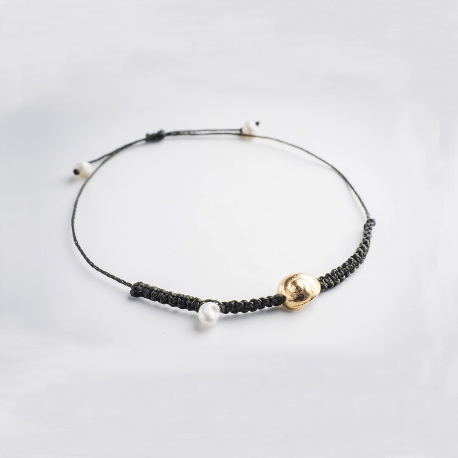 Μικρό sea snail - βραχιόλι macrame - ασήμι 925 - επίχρυσο