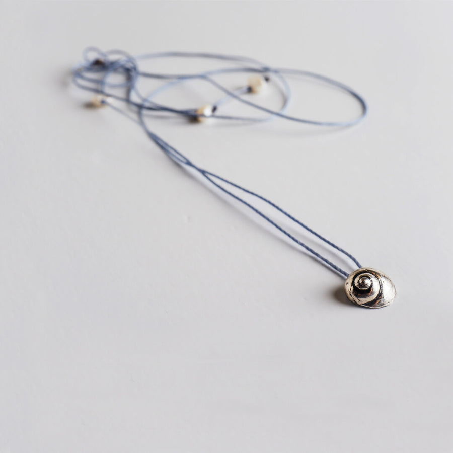 Sea snail - casual cord necklace - silver 925 - black oxidation
