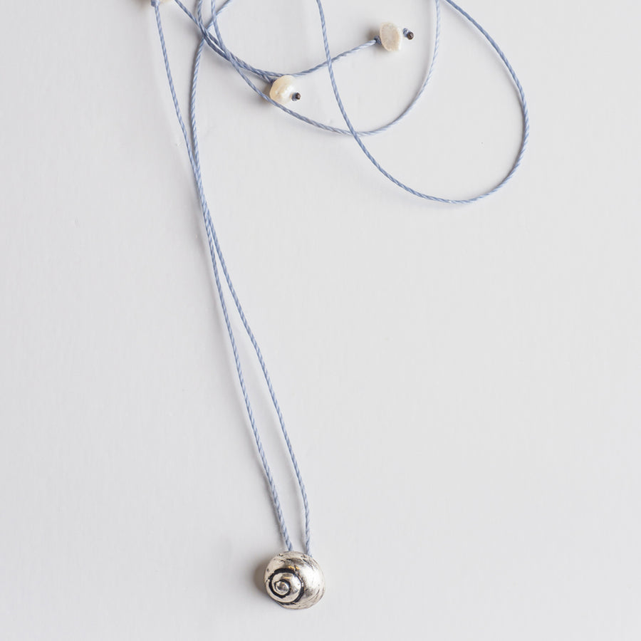 Sea snail - casual cord necklace - silver 925 - black oxidation