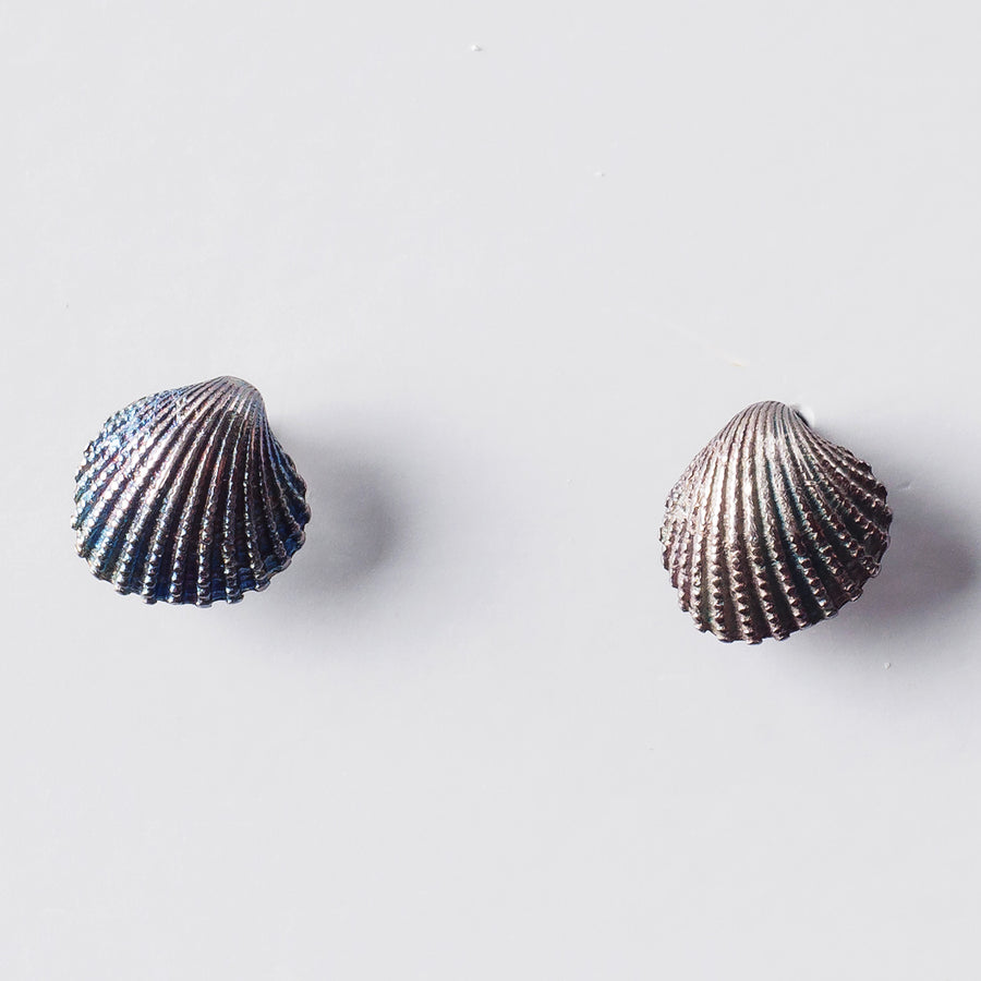 Little oyster - stud earrings - silver 925 - rainbow patina
