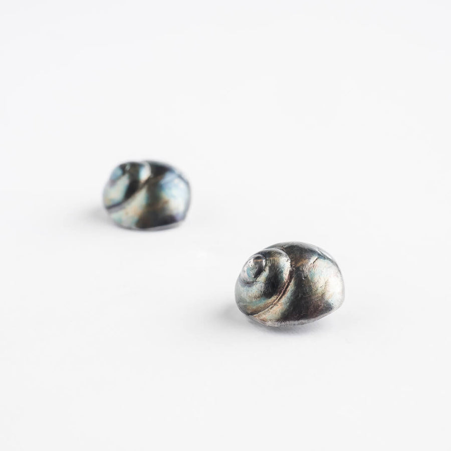 Small sea snail - σκουλαρίκια stud - ασήμι 925 - ιριδίζουσα οξείδωση