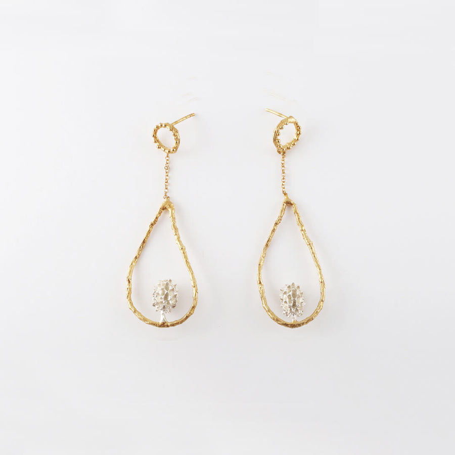 Secrets of the forest - teardrop earrings - silver 925 - gold plated