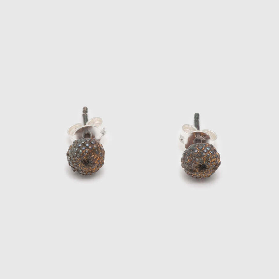 Small round seeds of the forest - stud earrings - silver 925 rainbow patina