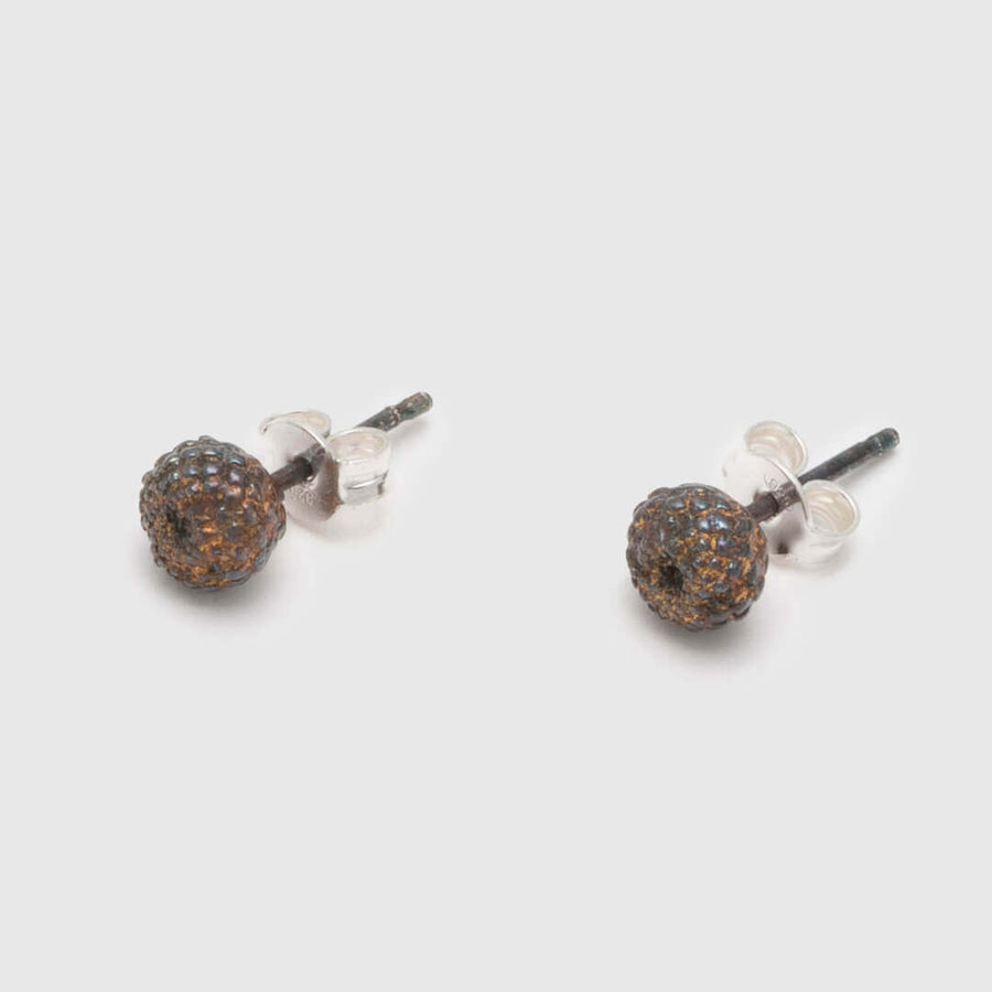 Small round seeds of the forest - stud earrings - silver 925 rainbow patina