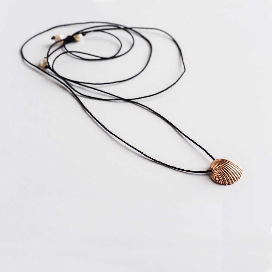 Princess oyster - casual cord necklace - silver 925 - rose gold plated - black