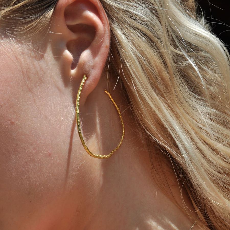 Oval hoop branches - long earrings - silver 925 - gold plated