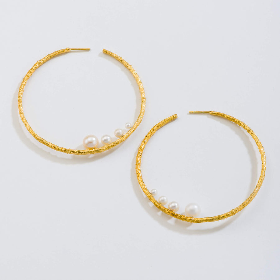 Large open hoops with pearls - earrings - silver 925 - gold plated