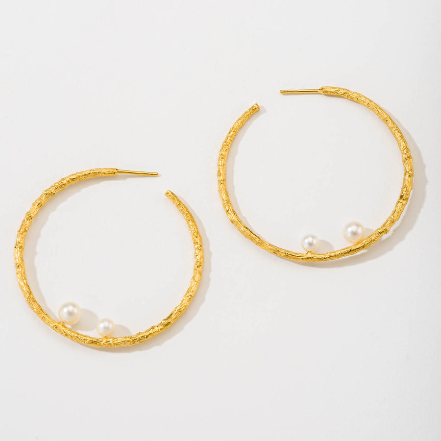 Μedium open hoops with pearls - earrings - silver 925 - gold plated