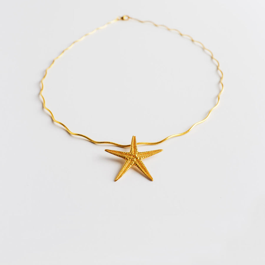 Wavy collar with big starfish - necklace - silver 925 - gold plated