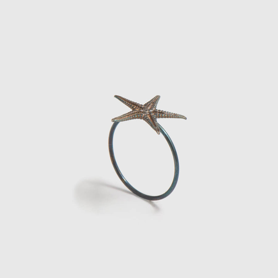 Small starfish - ring - silver 925 - rainbow patina