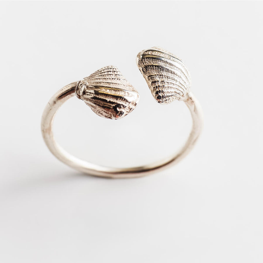 Twin wild oysters - adjustable ring - silver 925