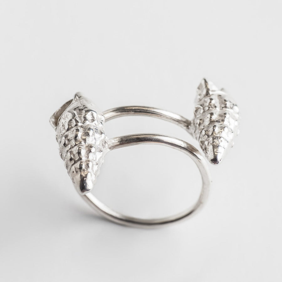 Twin wild seashells - adjustable ring - silver 925