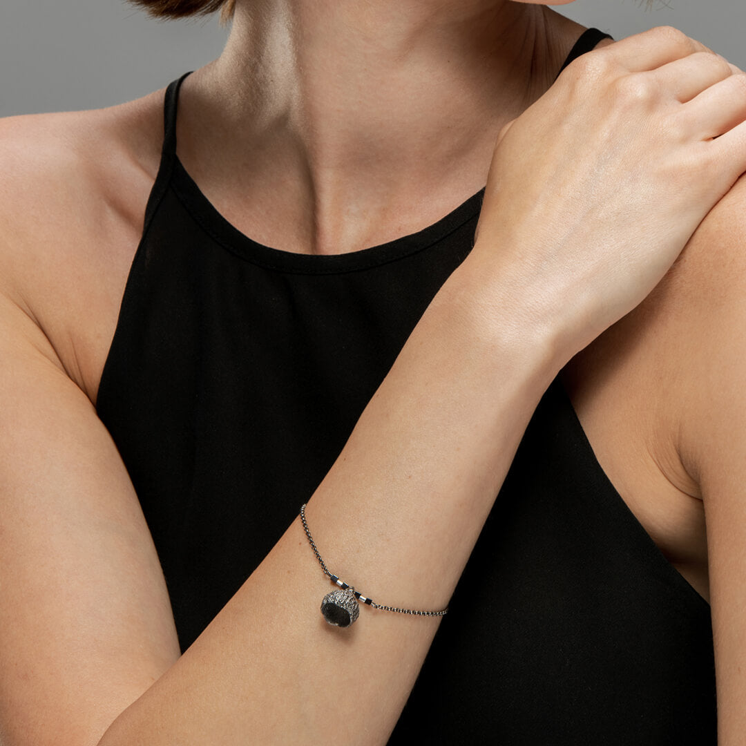 Simple acorn charm bracelet dark rhodium plated