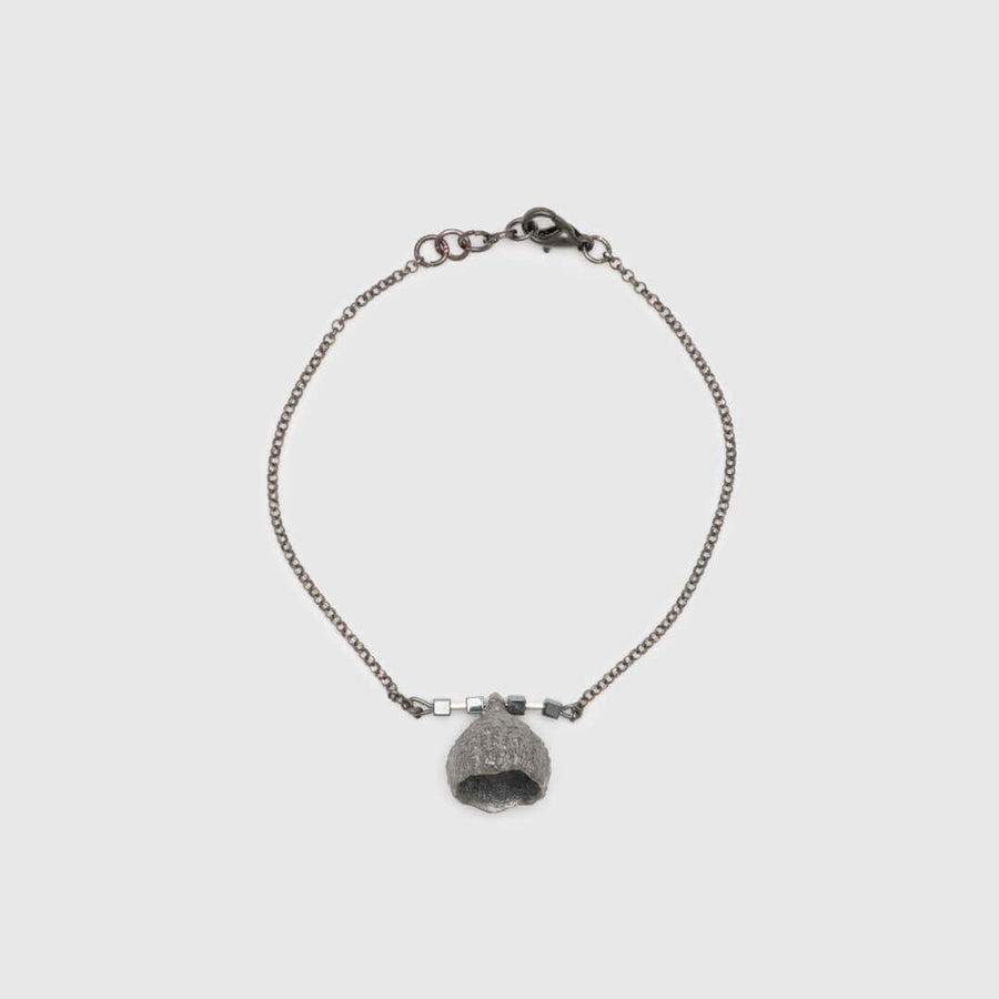 Simple acorn - charm bracelet - dark rhodium plated