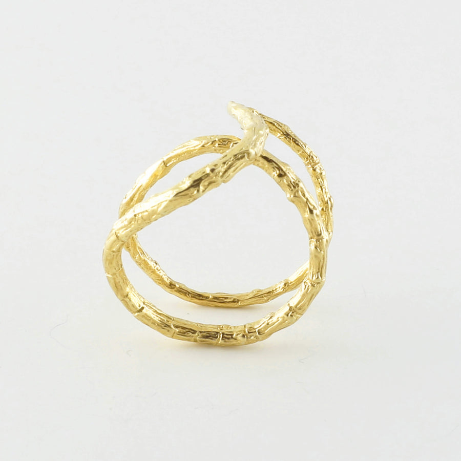 Two twisted branches - ring - silver 925 - gold plated