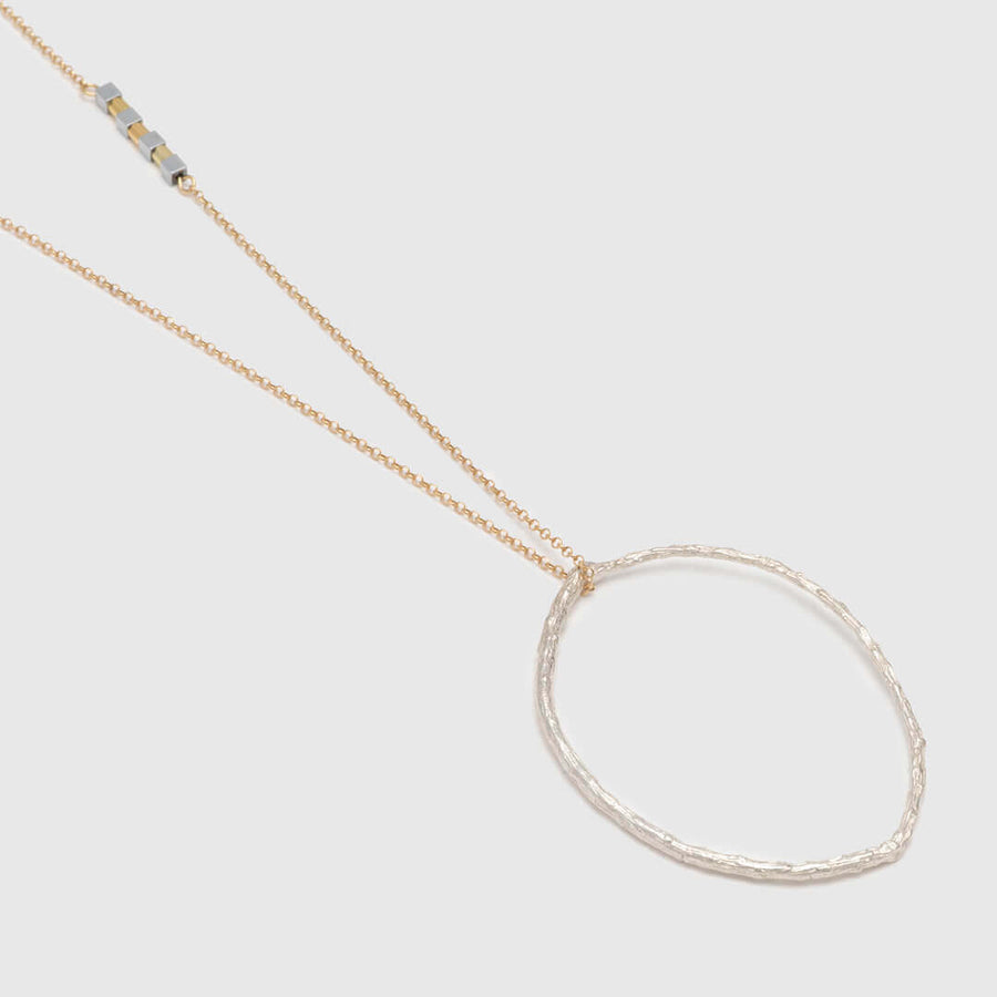 Branch hoop pendant - sparkling necklace - silver 925 - gold chain