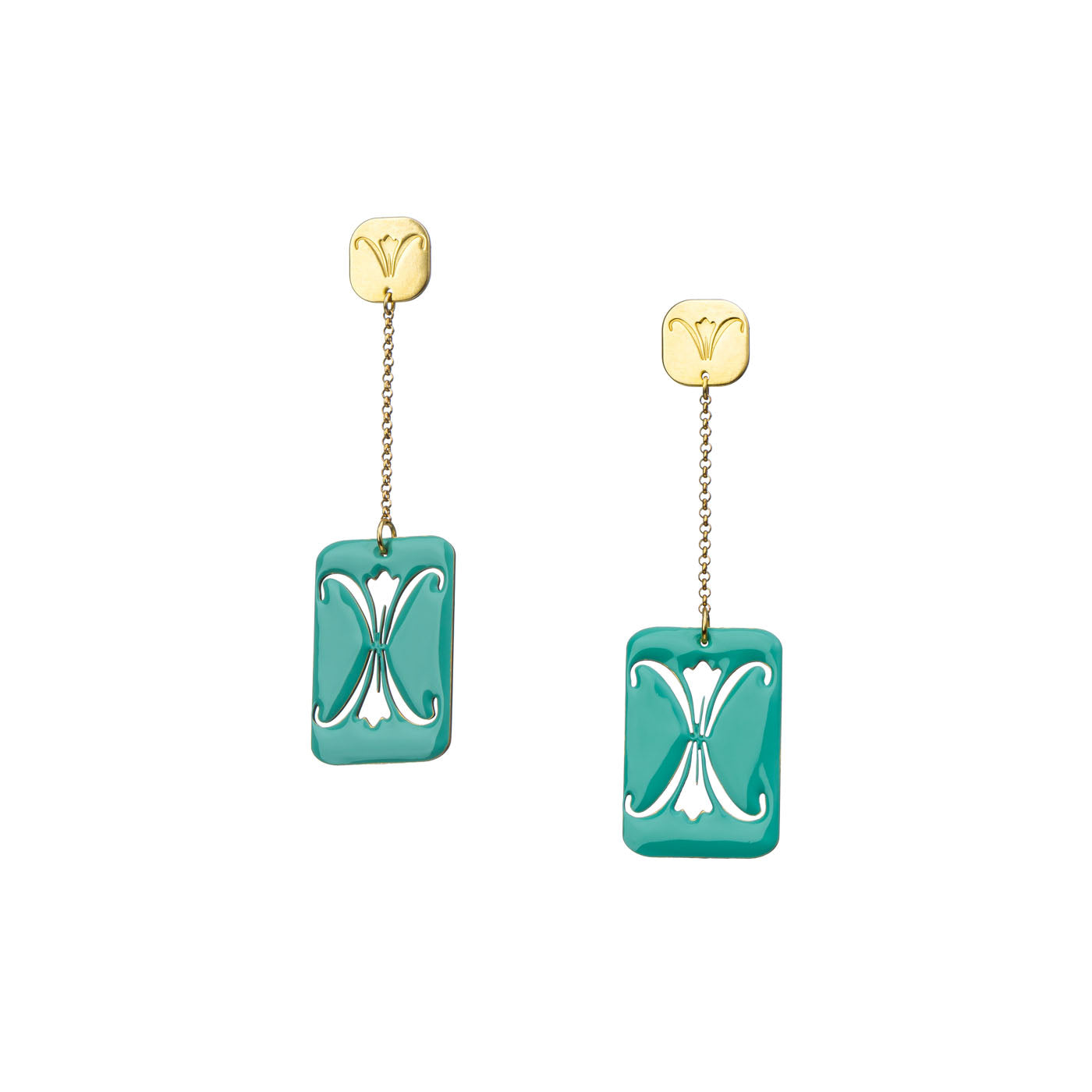 Lily - long earrings with enamel - mint