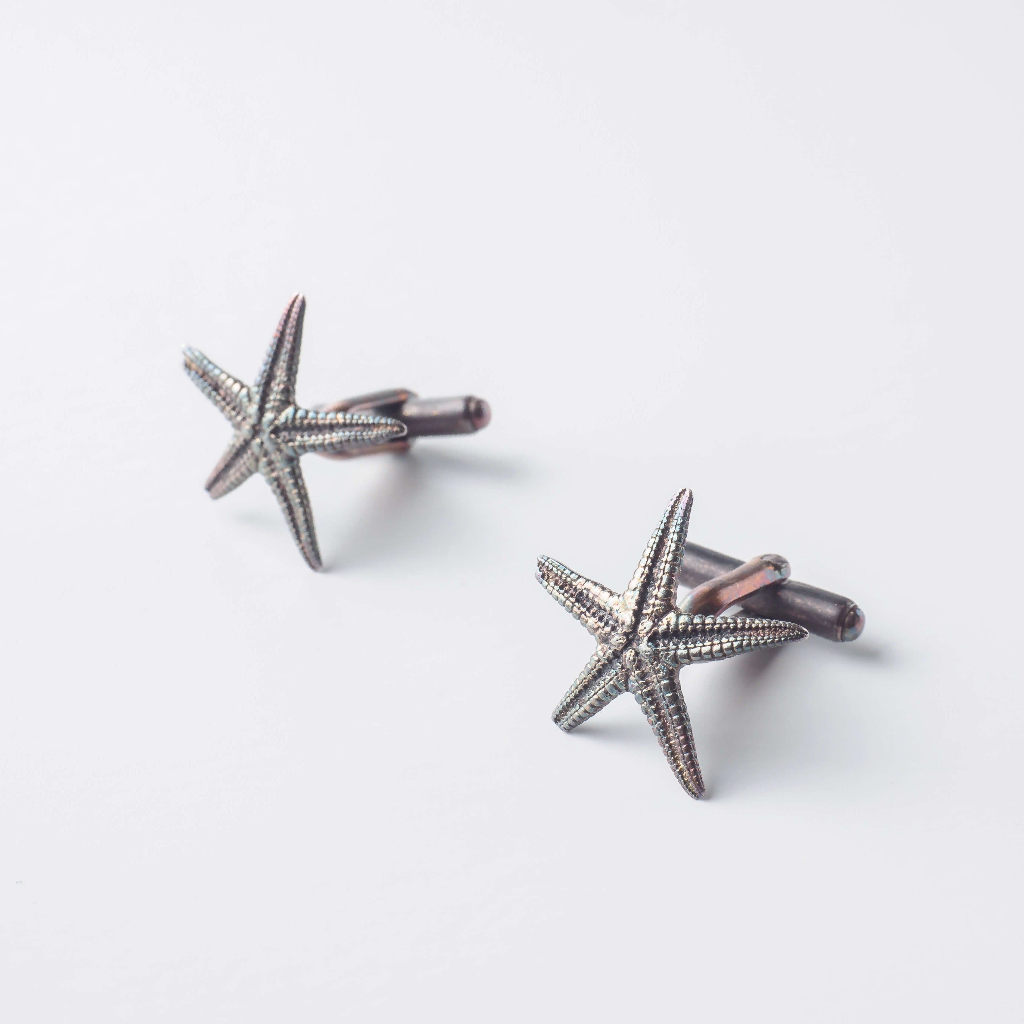 Starfish – cufflinks - silver 925 – rainbow patina